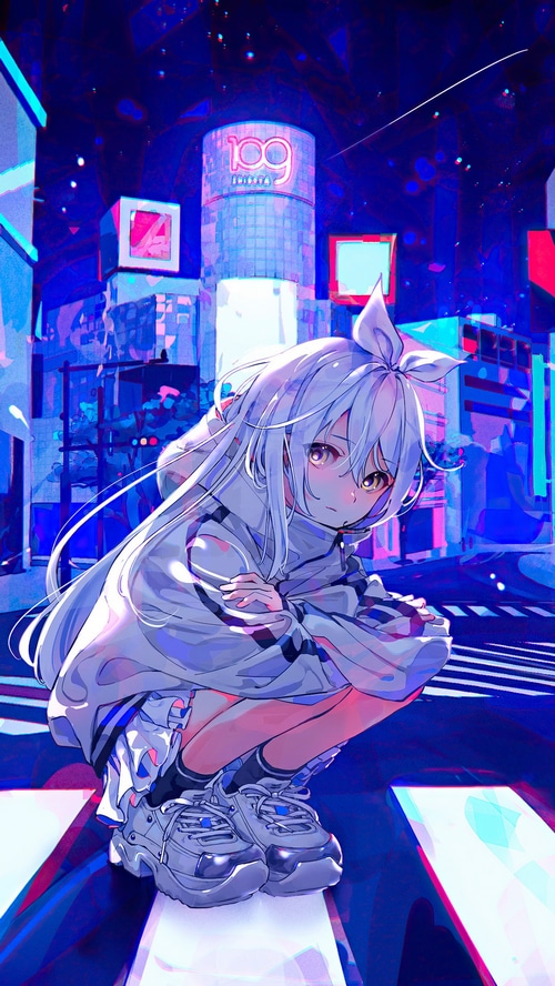 Anime girl in a city at night