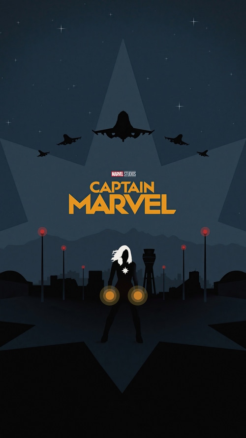 Captain Marvel Poster with Jets and Cityscape