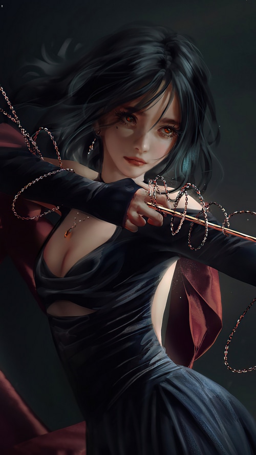 Fantasy girl with chains and a sword