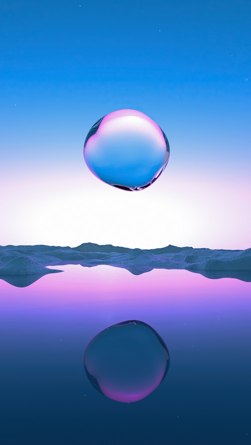 Digital art of a water drop reflecting a landscape