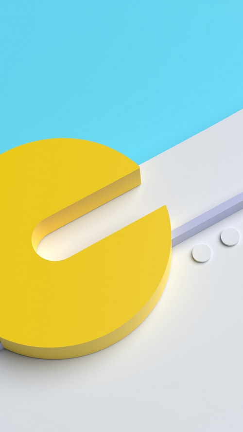 Minimalist 4K artwork with yellow Pac-Man shape
