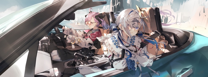 Two girls driving a car