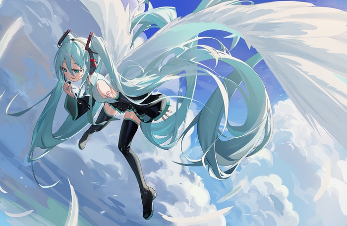 4K Hatsune Miku with Wings in the Sky