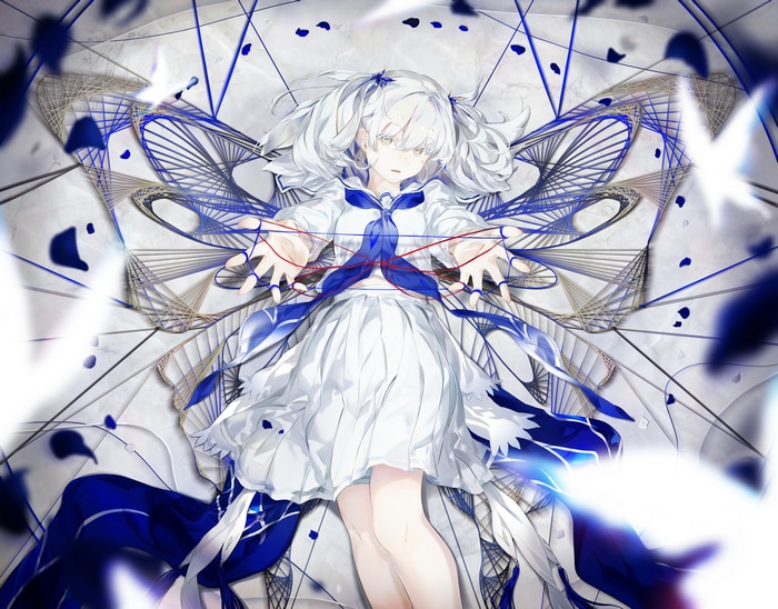 Girl with twintails and butterfly wings made of strings