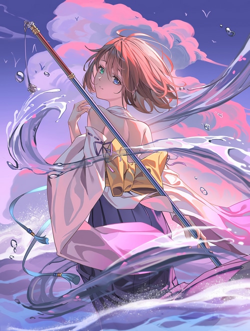 Yuna from Final Fantasy X standing in water