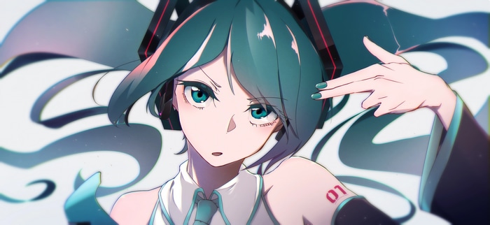 Hatsune Miku with blue hair and eyes