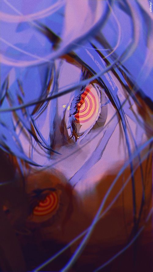 Mitaka Asa's red eyes from Chainsaw Man