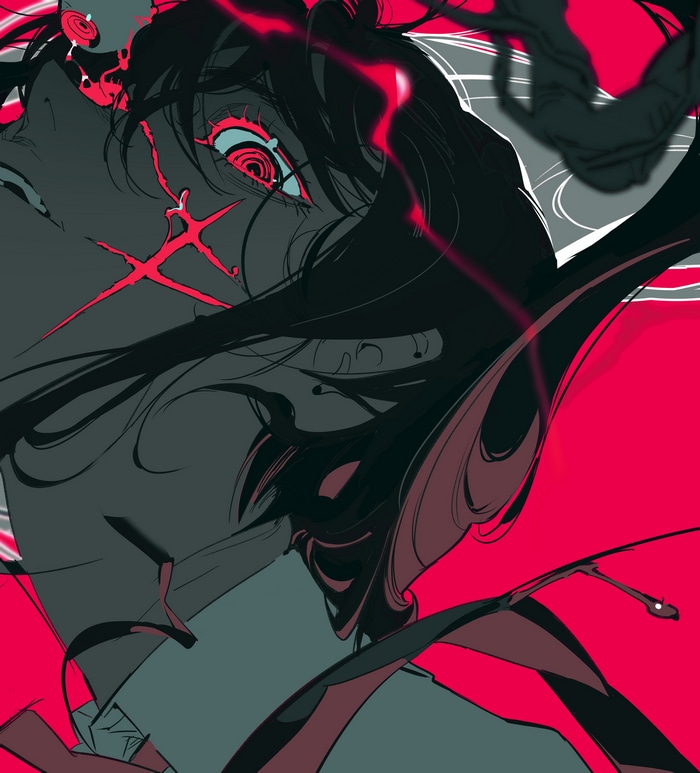 Mitaka Asa with red eyes and scars from Chainsaw Man