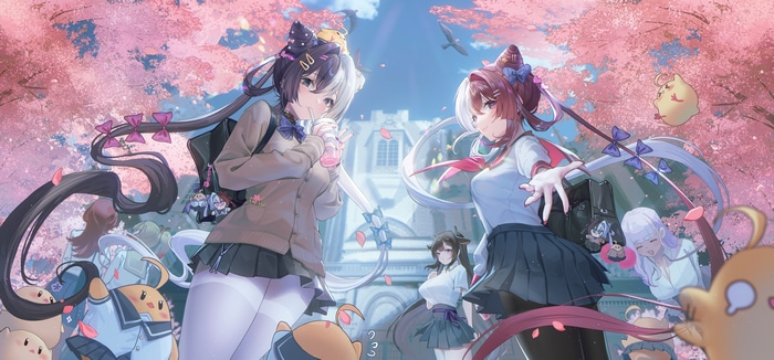 Azur Lane girls under cherry blossoms