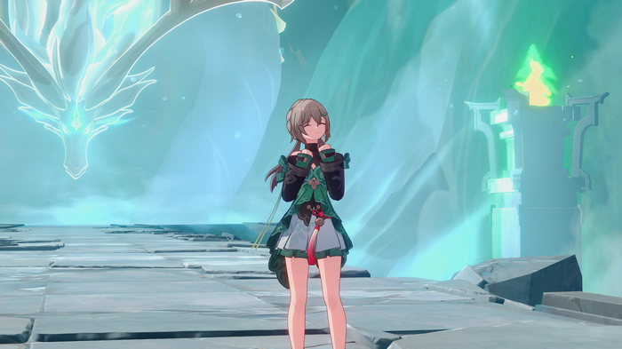 Qingque from Honkai: Star Rail in a mystical environment