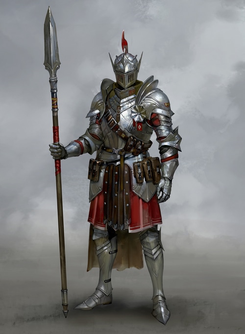 Knight in shining armor holding a spear