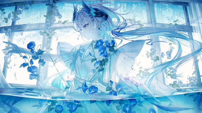 4K Sangonomiya Kokomi in Water with Morning Glories