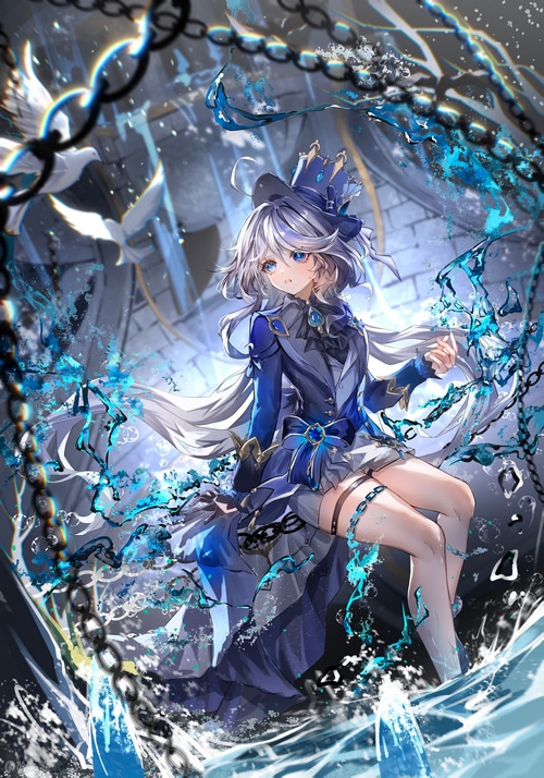 Focalors from Genshin Impact with chains and birds