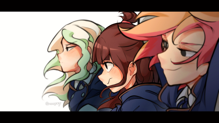 Little Witch Academia characters Akko, Diana, and Sucy