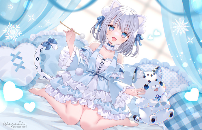 Kohaku Nene in a blue outfit with cat ears