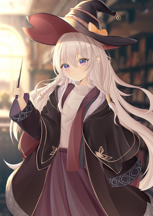 Elaina the witch with a wand and hat