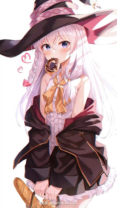 Elaina from Majo no Tabitabi eating a donut