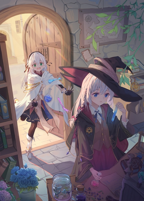 Elaina and companion in a wizard's workshop
