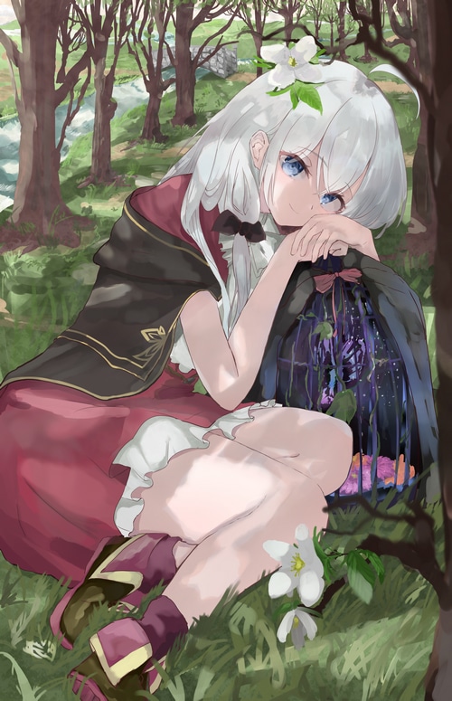 Elaina with a birdcage in a forest