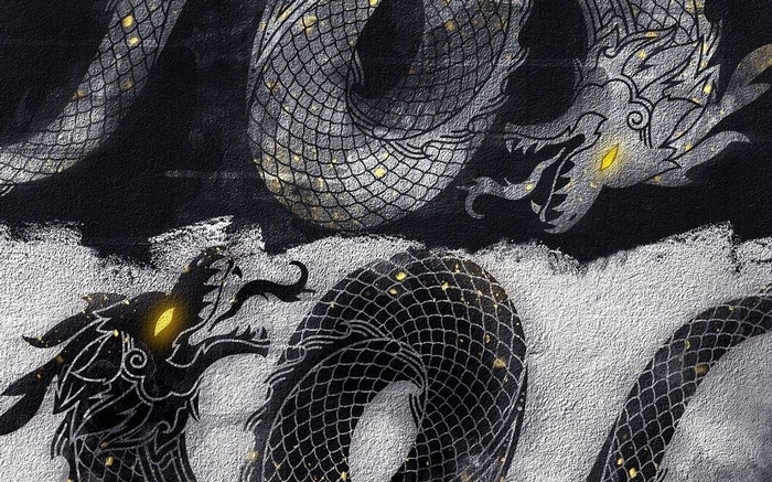 Two Chinese Dragons in Yin and Yang Style