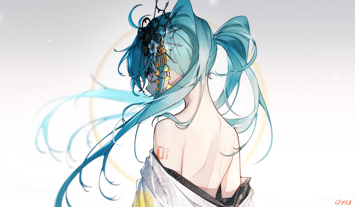 Hatsune Miku with blue twintails and traditional attire