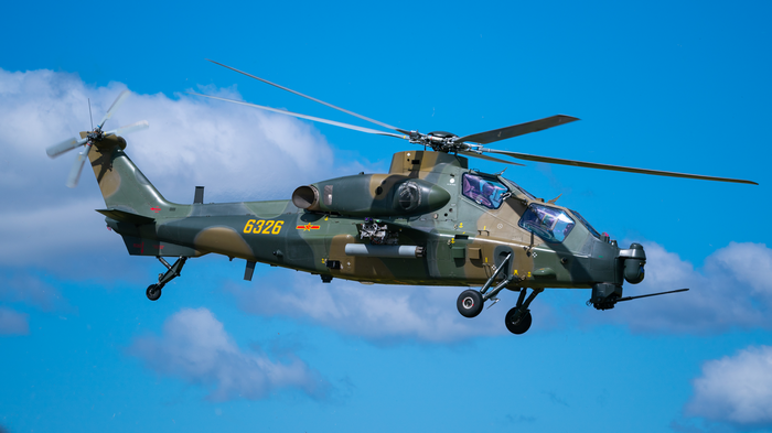 4K Chinese Z-10 Attack Helicopter in Flight