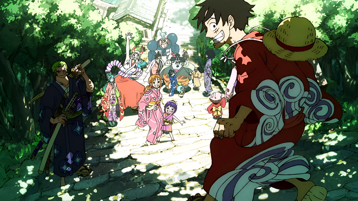 One Piece characters in traditional Japanese attire