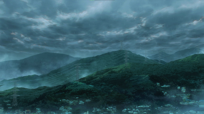 Jujutsu Kaisen Anime Screenshot: Overcast Mountains and Rain