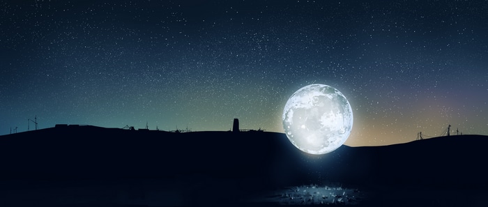 4K Moon and Stars Over Silhouetted Landscape