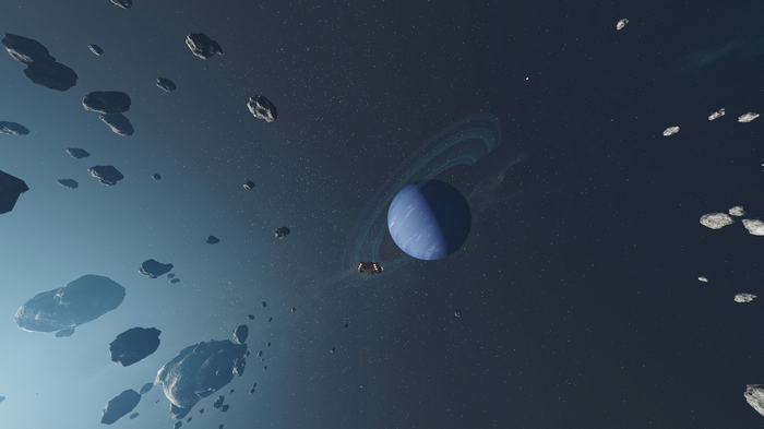 4K Starfield spaceship near a ringed planet