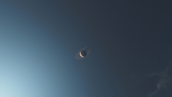 4K planet with rings in a starfield