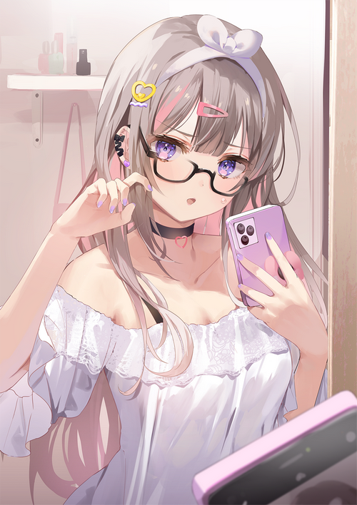 Anime girl with glasses taking a selfie