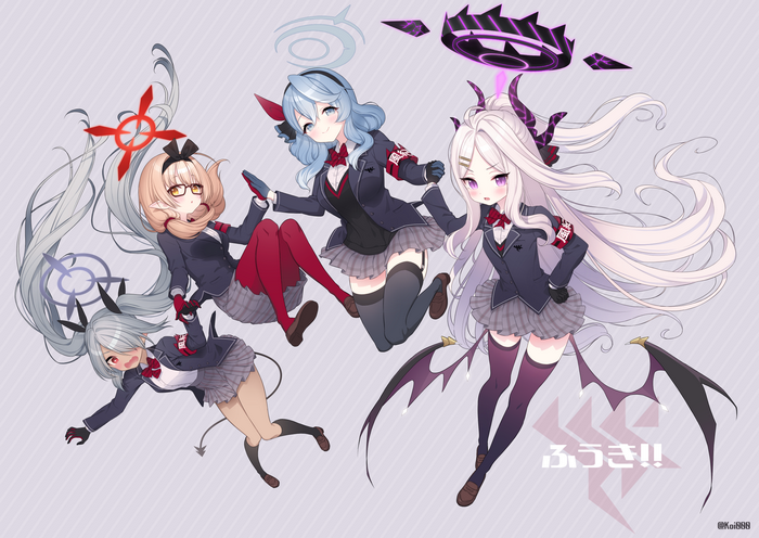 Blue Archive Characters: Sorasaki Hina, Amau Ako, Shiromi Iori, Hinomiya Chinatsu