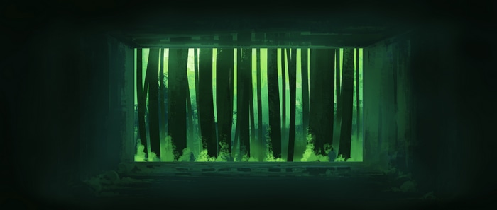 4K green trees in a dark room