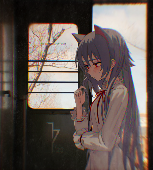 Anime girl with cat ears on a train