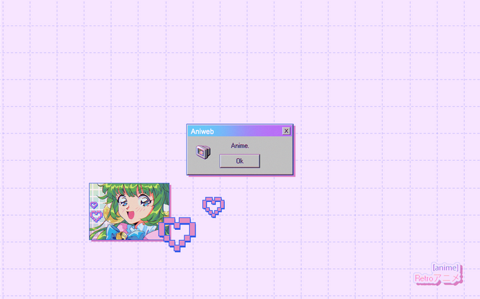 Retro Anime Aniweb Pop-up Window with Pixel Hearts