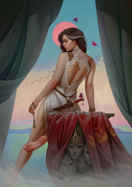 Woman with dagger and masks by Ilya Ozornin