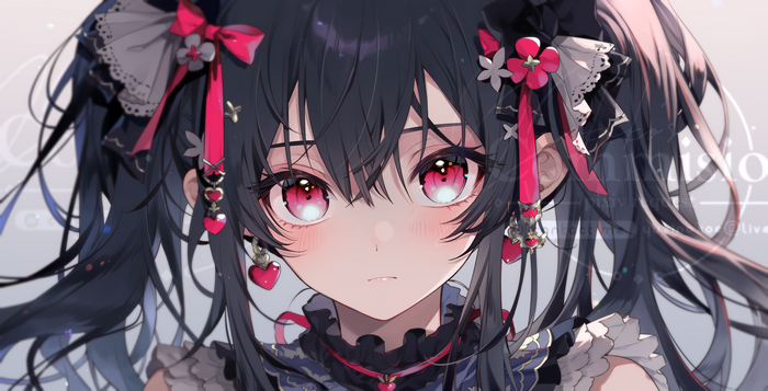 Anime girl with red eyes and hair bows