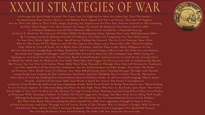 XXXIII Strategies of War Book Quotes
