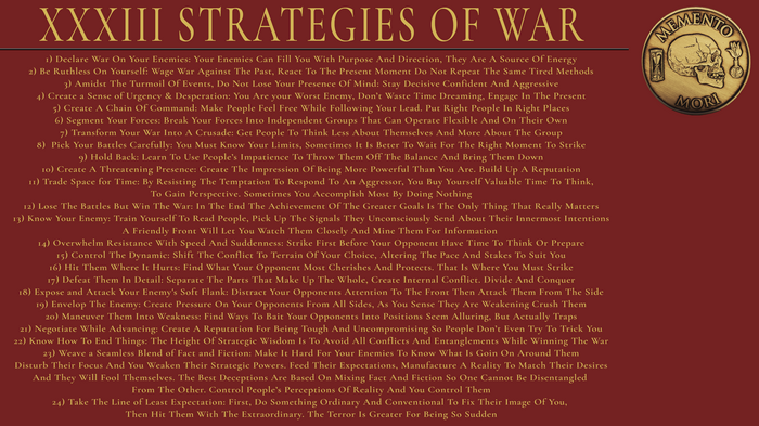XXXIII Strategies of War Memento Mori