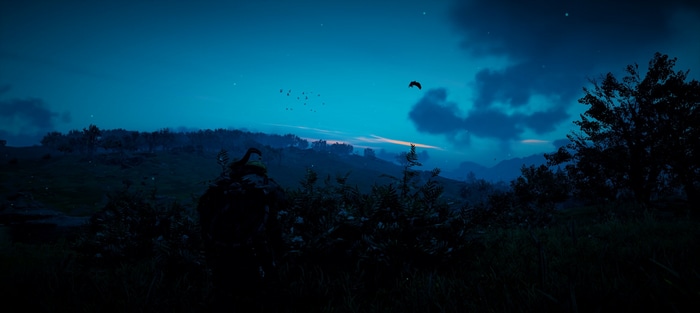 Assassin's Creed Valhalla landscape at dusk