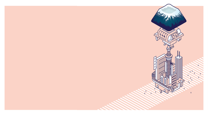 Minimalist Isometric Tokyo Cityscape with Mount Fuji