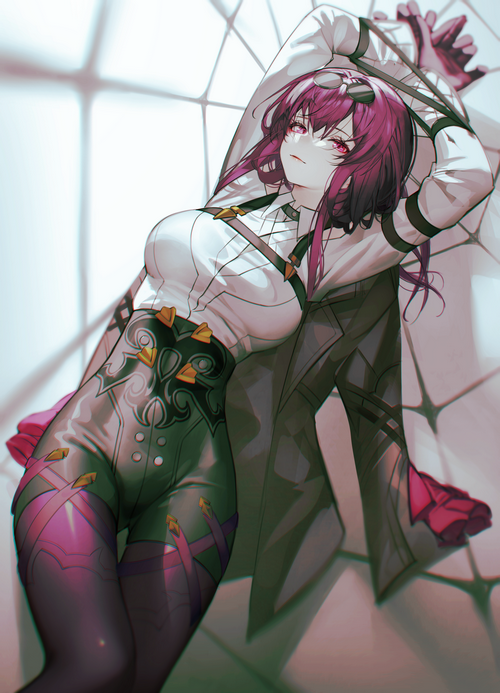 Kafka from Honkai: Star Rail leaning against a wall