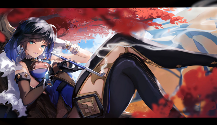 4K Yelan from Genshin Impact smoking
