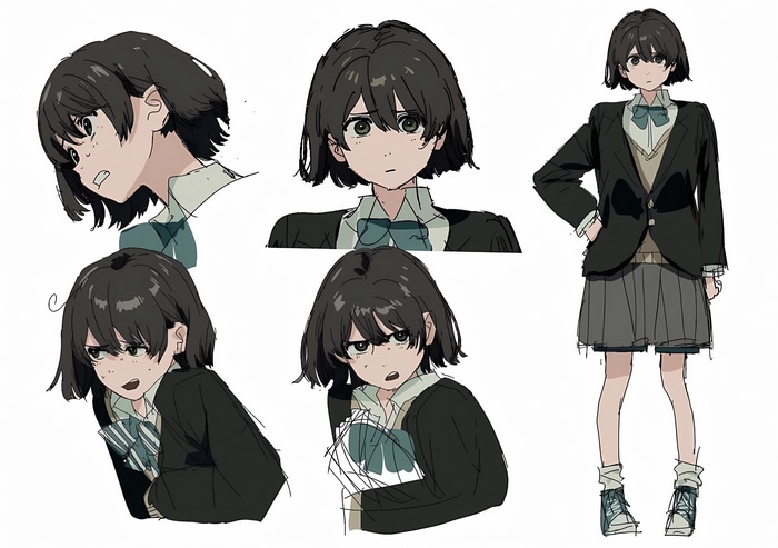 Schoolgirl concept art with multiple poses