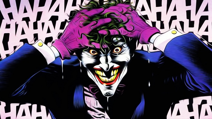 The Joker with hands on head and green hair