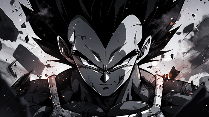 Vegeta from Dragon Ball Heroes in monochrome
