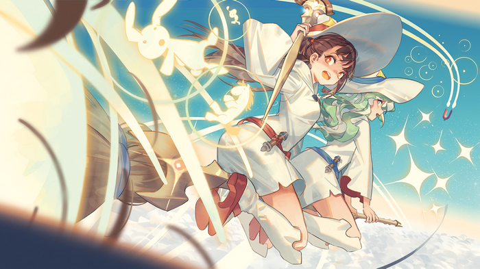 Little Witch Academia: Akko and Diana Flying on Broom