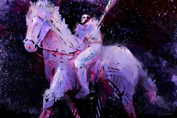 Yury Shymanets abstract painting of a warrior on horseback