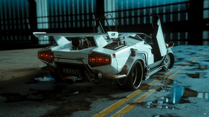 White Lamborghini Countach with butterfly doors open